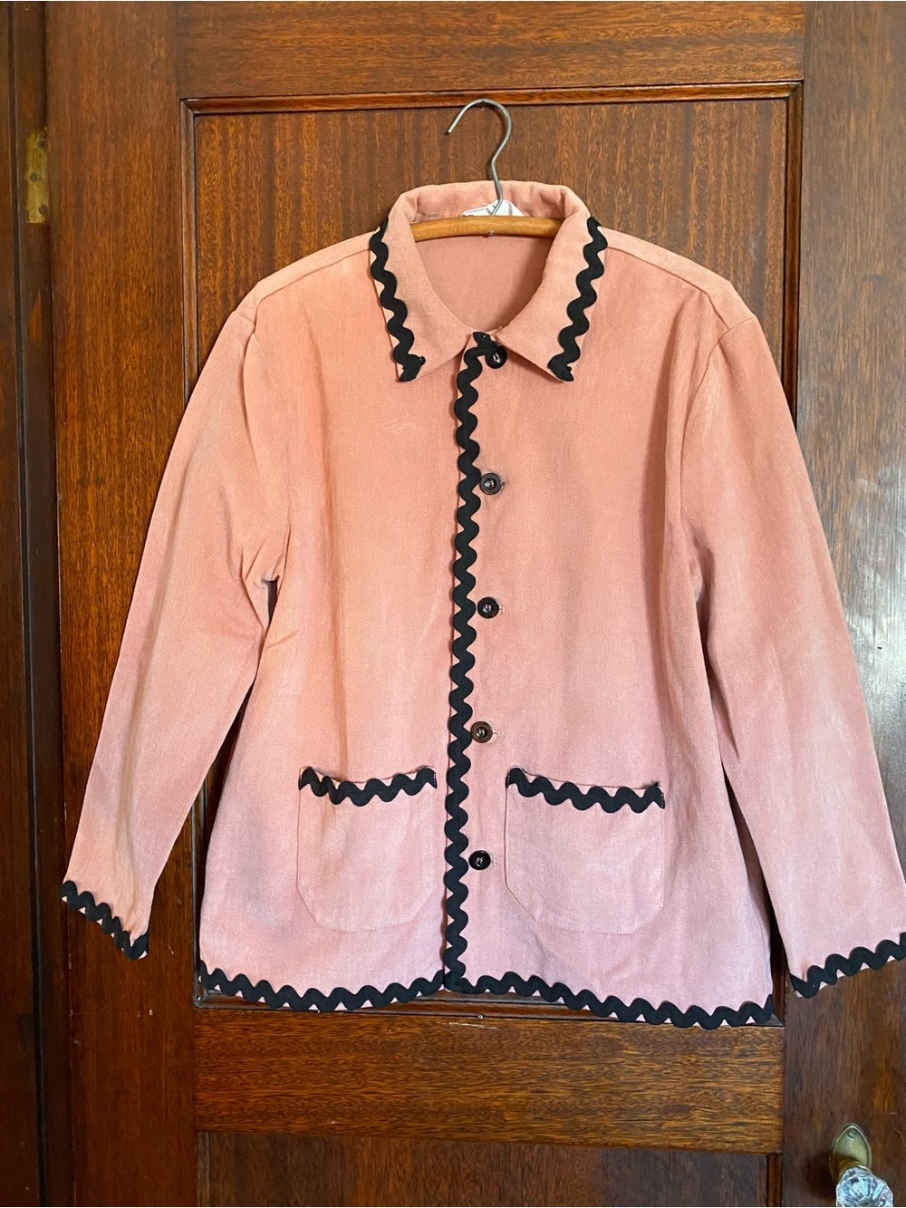 Anthropologie Pink Boxy Blazer Black Trim